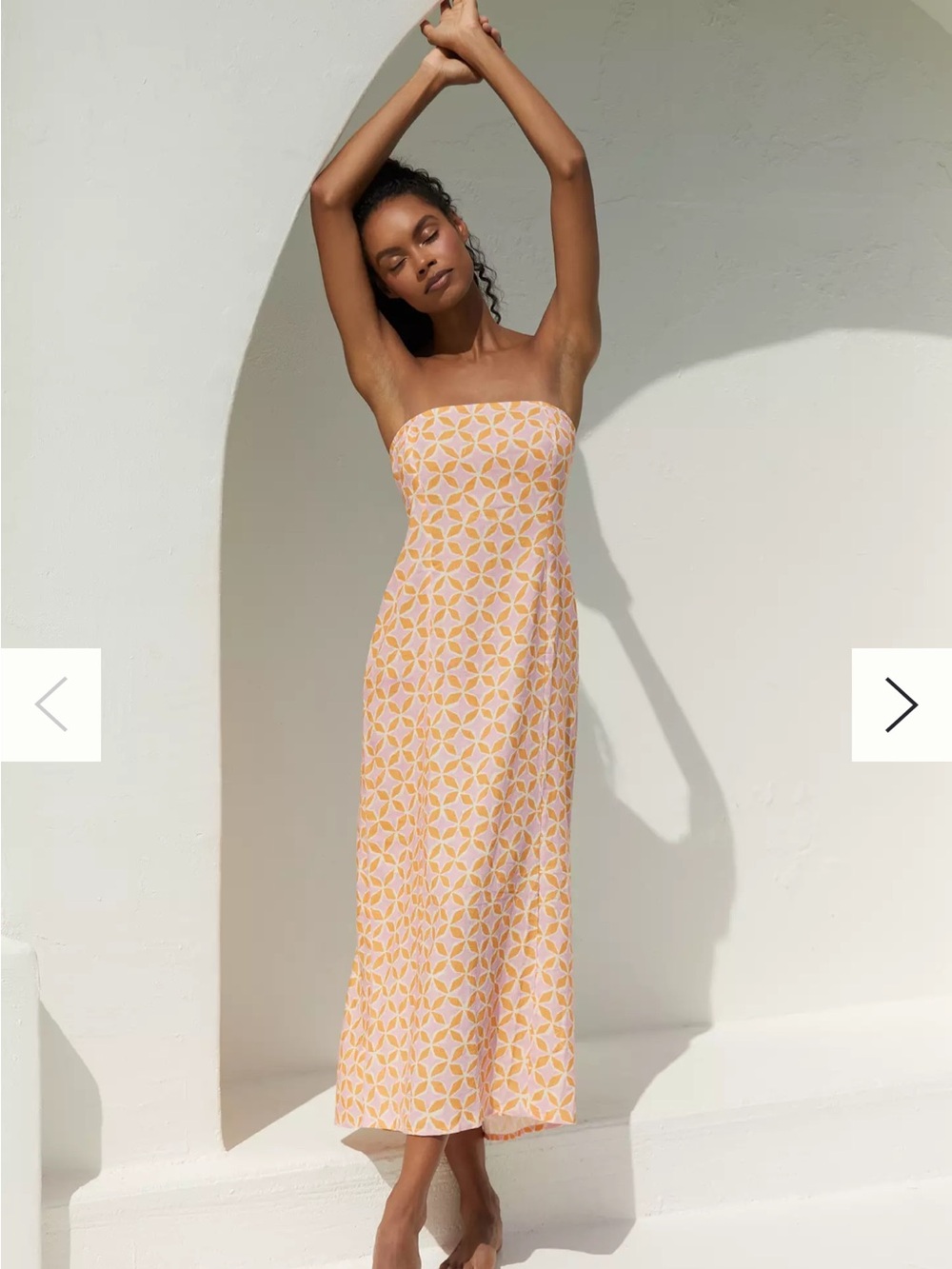 NWT Anthropology Strapless Pink & Yellow linen Geometric Maxi Dress